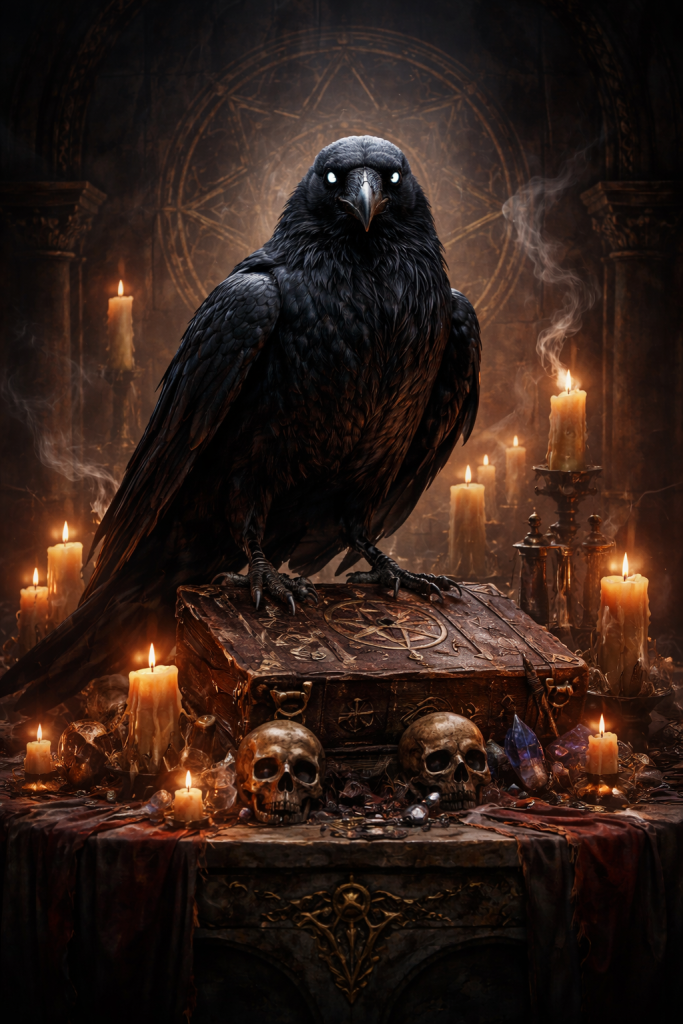 Cuervo en altar oscuro